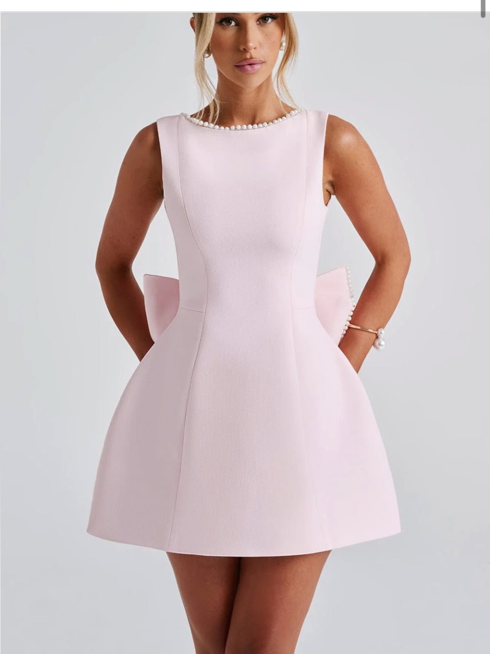 Baby Boo CARRIE MINI DRESS - BLUSH pearl trim- size small